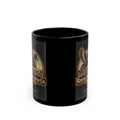 Black ceramic mug wrap-around design view